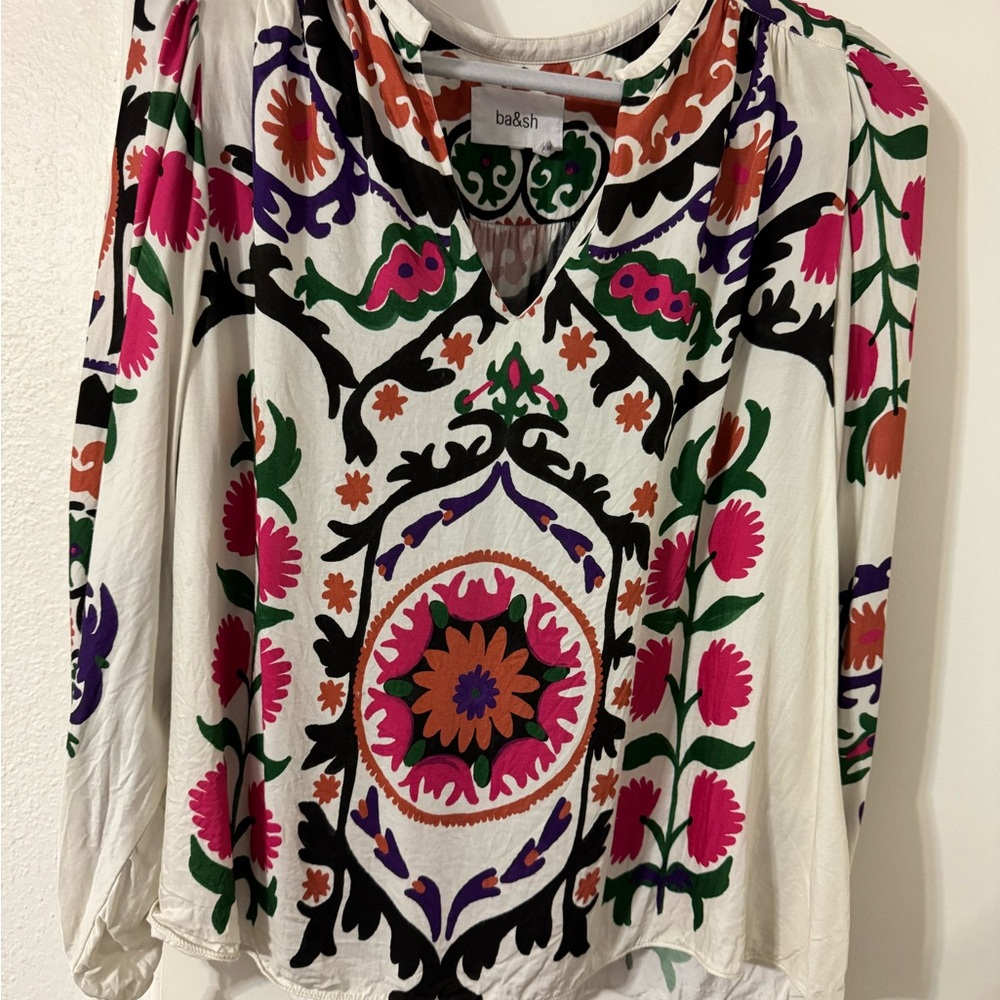Ba&sh Pink and Green Graphic Blouse